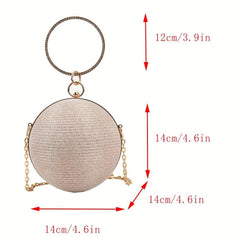 Glitter Circle Evening Bag Rhinestone Ring Clutch Purse Chain Handbag