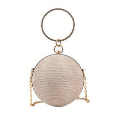 Glitter Circle Evening Bag Rhinestone Ring Clutch Purse Chain Handbag