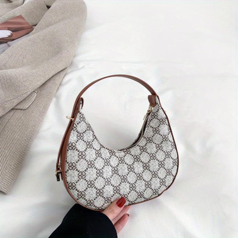 Flower Print Hobo Bag Vintage Crescent Underarm Purse