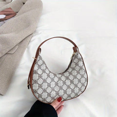 Flower Print Hobo Bag Vintage Crescent Underarm Purse