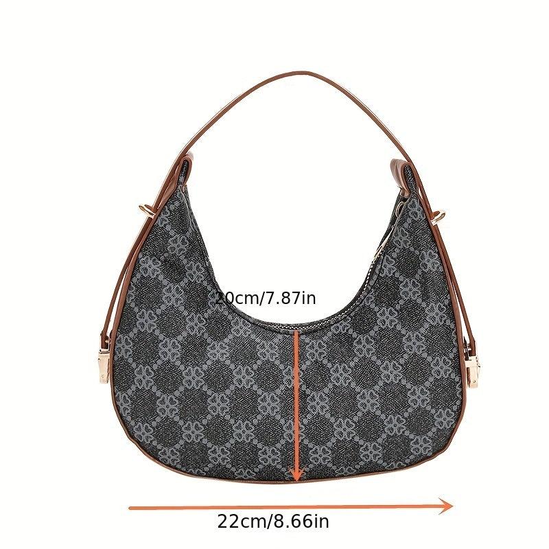 Flower Print Hobo Bag Vintage Crescent Underarm Purse