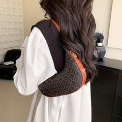 Flower Print Hobo Bag Vintage Crescent Underarm Purse