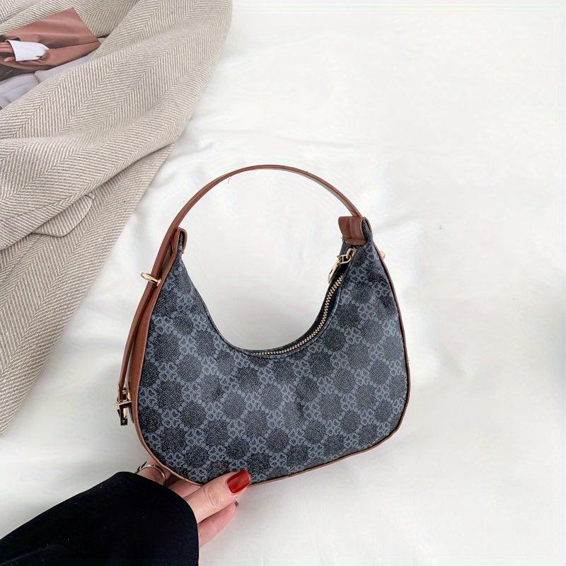Flower Print Hobo Bag Vintage Crescent Underarm Purse