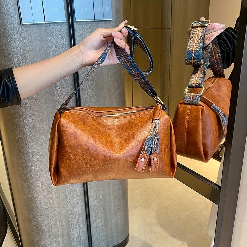 Retro Vintage Underarm Bag PU Leather Crossbody Bag Purse