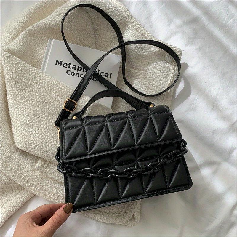 Argyle Quilted Crossbody Bag Chain Decor Handbag Small Square Purse