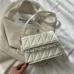 Argyle Quilted Crossbody Bag Chain Decor Handbag Small Square Purse