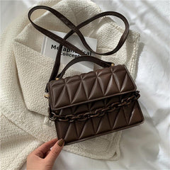 Argyle Quilted Crossbody Bag Chain Decor Handbag Small Square Purse
