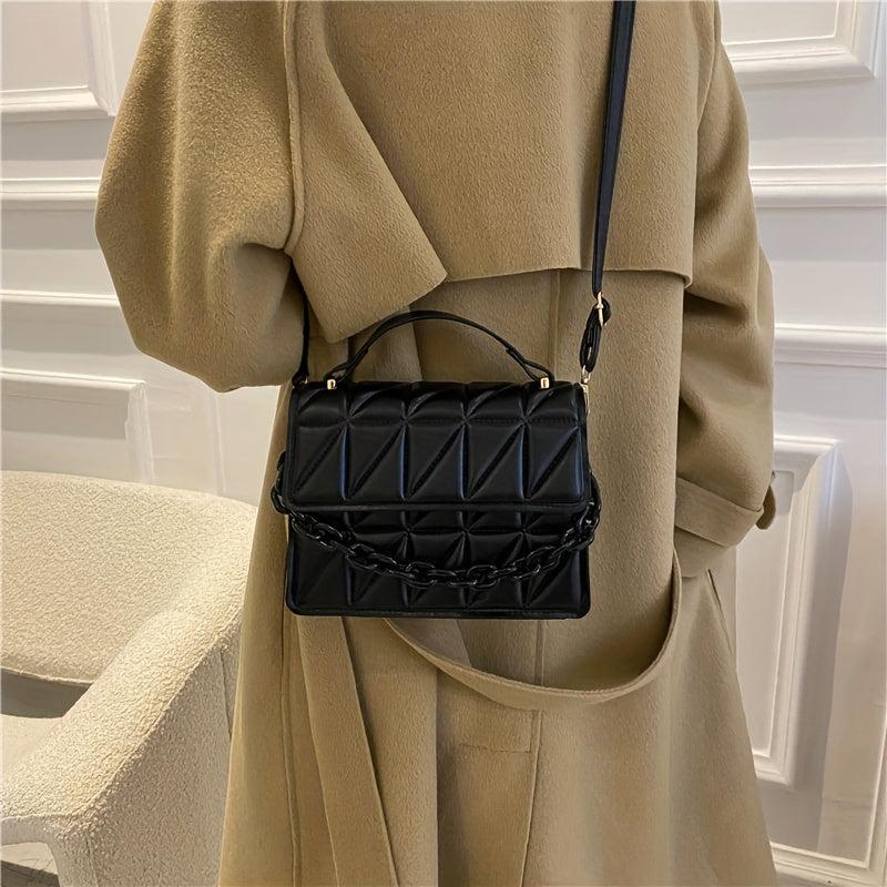 Argyle Quilted Crossbody Bag Chain Decor Handbag Small Square Purse