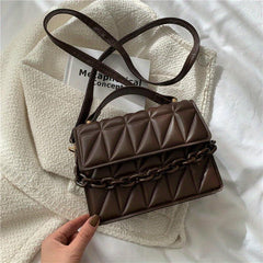 Argyle Quilted Crossbody Bag Chain Decor Handbag Small Square Purse