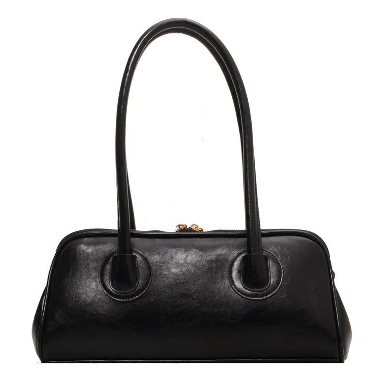 Retro Style Handbag Double Zipper Bag Solid Shoulder Bag