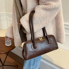 Retro Style Handbag Double Zipper Bag Solid Shoulder Bag