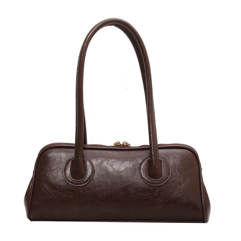 Retro Style Handbag Double Zipper Bag Solid Shoulder Bag