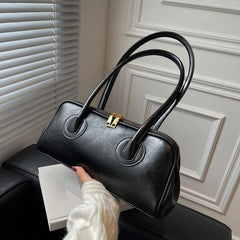 Retro Style Handbag Double Zipper Bag Solid Shoulder Bag