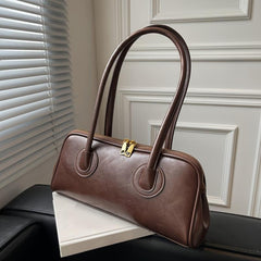 Retro Style Handbag Double Zipper Bag Solid Shoulder Bag