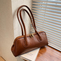 Retro Style Handbag Double Zipper Bag Solid Shoulder Bag