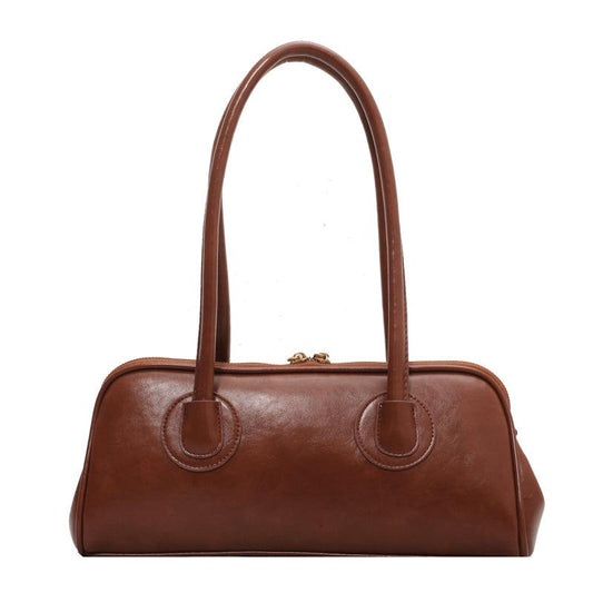 Retro Style Handbag Double Zipper Bag Solid Shoulder Bag