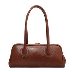 Retro Style Handbag Double Zipper Bag Solid Shoulder Bag