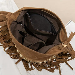 Vintage Suede Crossbody Bag Tassel Fringe Shoulder Bag Purse
