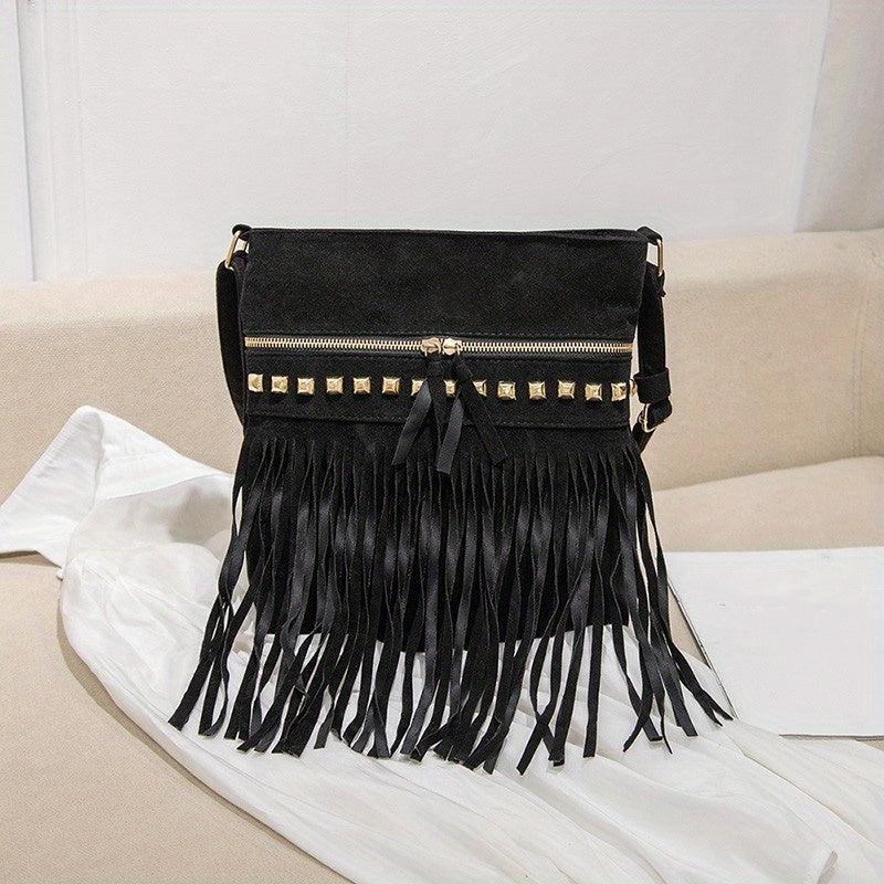 Vintage Suede Crossbody Bag Tassel Fringe Shoulder Bag Purse