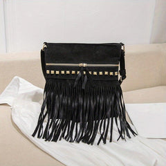 Vintage Suede Crossbody Bag Tassel Fringe Shoulder Bag Purse