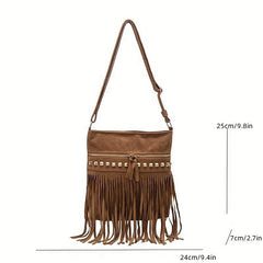 Vintage Suede Crossbody Bag Tassel Fringe Shoulder Bag Purse
