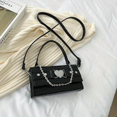 Y2K Crossbody Bag Heart & Chain Square Handbag Gothic Shoulder Bag