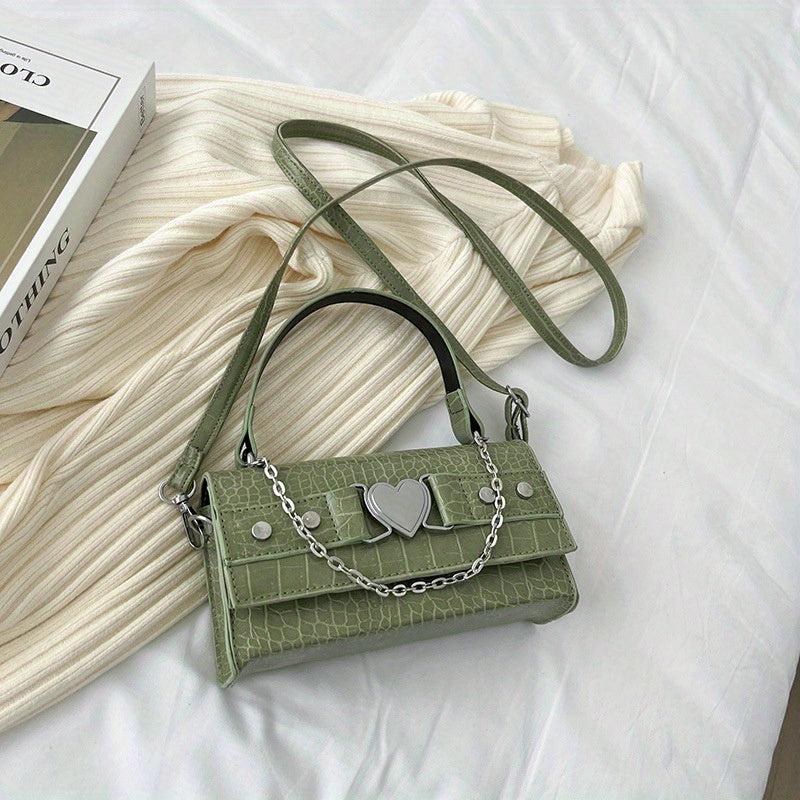 Y2K Crossbody Bag Heart & Chain Square Handbag Gothic Shoulder Bag