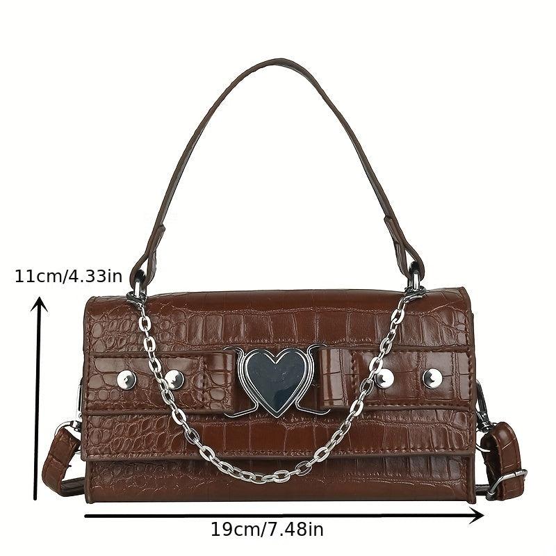Y2K Crossbody Bag Heart & Chain Square Handbag Gothic Shoulder Bag
