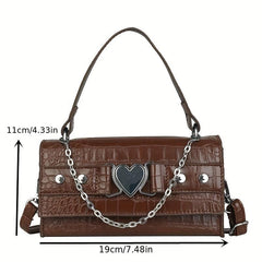 Y2K Crossbody Bag Heart & Chain Square Handbag Gothic Shoulder Bag