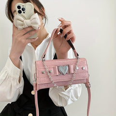 Y2K Crossbody Bag Heart & Chain Square Handbag Gothic Shoulder Bag