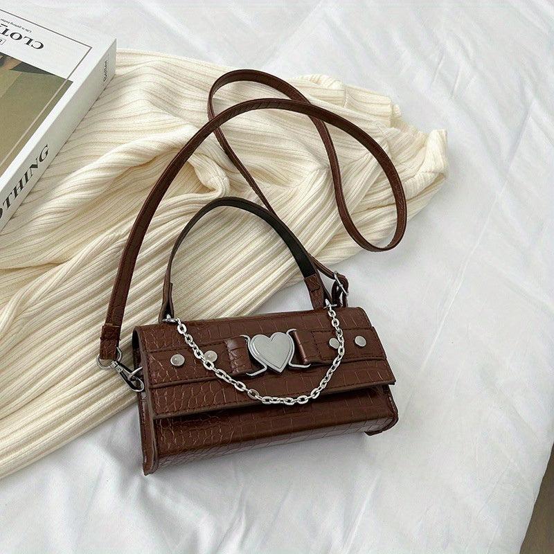 Y2K Crossbody Bag Heart & Chain Square Handbag Gothic Shoulder Bag