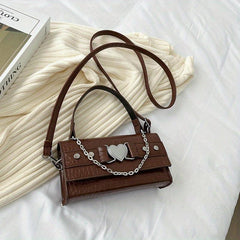 Y2K Crossbody Bag Heart & Chain Square Handbag Gothic Shoulder Bag