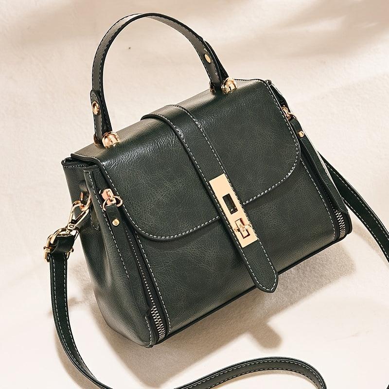 Vintage Flap Square Handbag Twist Lock Shoulder Bag Crossbody Purse