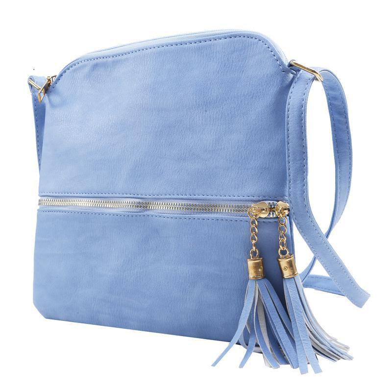 Retro Solid Shoulder Bag Casual PU Leather Crossbody Bag With Tassel Pendant