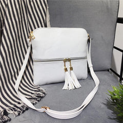 Retro Solid Shoulder Bag Casual PU Leather Crossbody Bag With Tassel Pendant