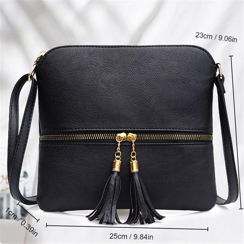 Retro Solid Shoulder Bag Casual PU Leather Crossbody Bag With Tassel Pendant