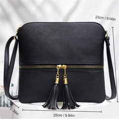 Retro Solid Shoulder Bag Casual PU Leather Crossbody Bag With Tassel Pendant