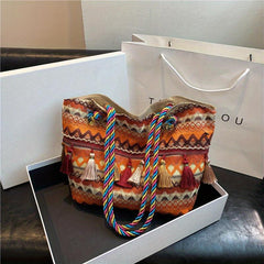 Ethnic Embroidery Tote Bag Large Vintage Geometric Pattern Bag