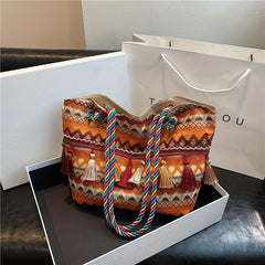 Ethnic Embroidery Tote Bag Large Vintage Geometric Pattern Bag