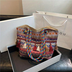 Ethnic Embroidery Tote Bag Large Vintage Geometric Pattern Bag