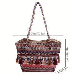 Ethnic Embroidery Tote Bag Large Vintage Geometric Pattern Bag