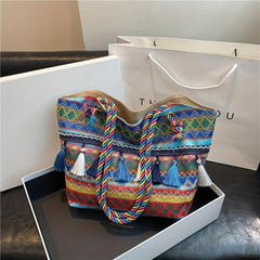 Ethnic Embroidery Tote Bag Large Vintage Geometric Pattern Bag
