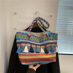 Ethnic Embroidery Tote Bag Large Vintage Geometric Pattern Bag