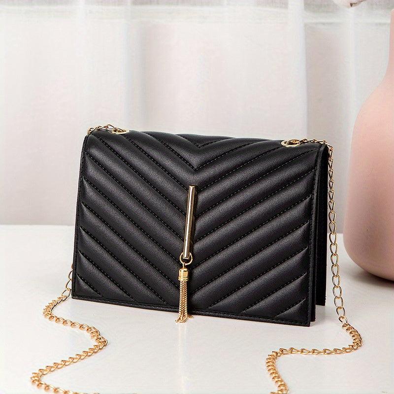 Mini Tassel Flap Metal Chain Crossbody Bag PU Leather Textured Bag Purse