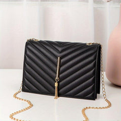Mini Tassel Flap Metal Chain Crossbody Bag PU Leather Textured Bag Purse