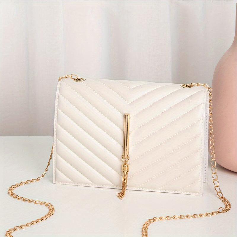 Mini Tassel Flap Metal Chain Crossbody Bag PU Leather Textured Bag Purse