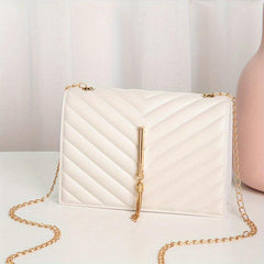 Mini Tassel Flap Metal Chain Crossbody Bag PU Leather Textured Bag Purse