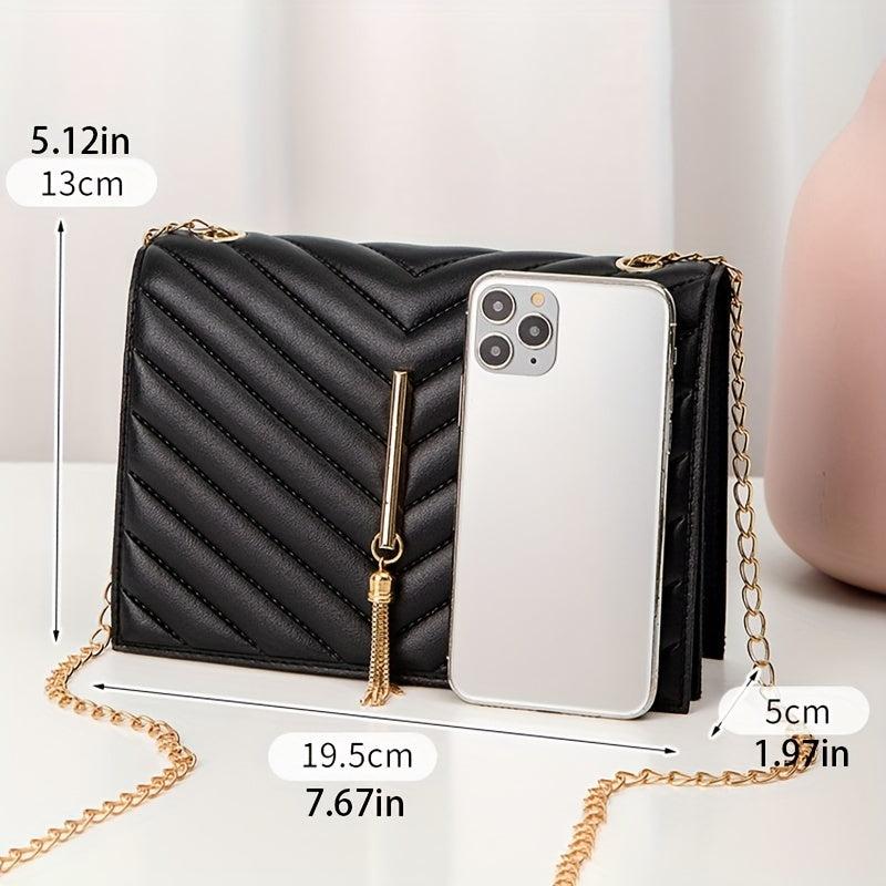 Mini Tassel Flap Metal Chain Crossbody Bag PU Leather Textured Bag Purse