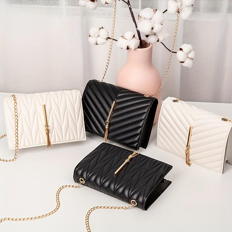 Mini Tassel Flap Metal Chain Crossbody Bag PU Leather Textured Bag Purse