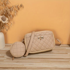 Argyle Quilted Square Shoulder Bag with Pouch